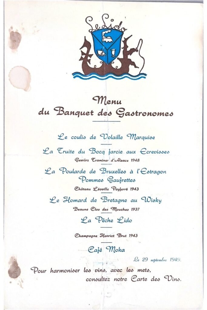 Menu du Banquet des Gastronomes, Namur, 1949