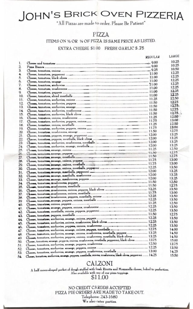 John’s Brick Oven Pizzeria, page 1