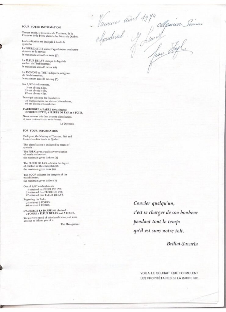 Le Barre 500, Québec, 1974, page 2