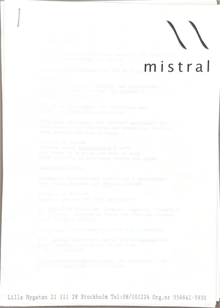 Mistral, Stockholm, page 1